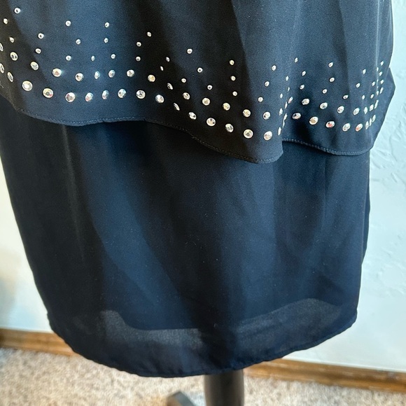 Express Black One-Shoulder Mini Dress with Studded Details on Ruffles Sz 6 - Picture 8 of 12